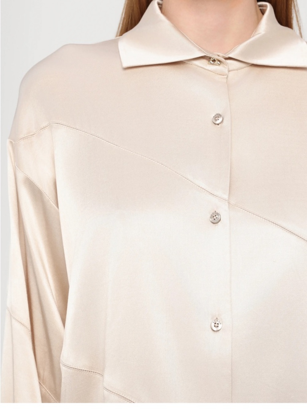 Aeron Abigail Satin Oversized Button-Up Shirt in Silver / shiny Crème - Picture 5 of 8